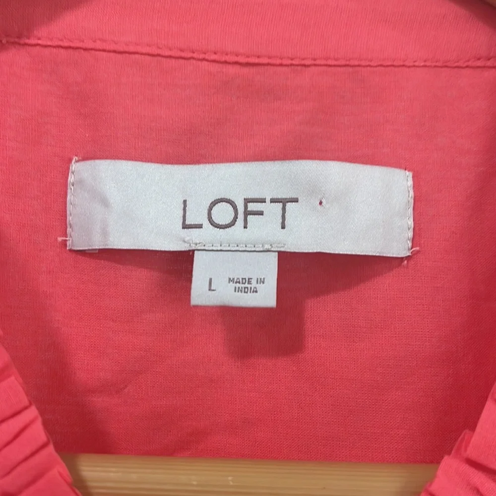LOFT Embroidered Pleated Yoke Blouse Top, Size L